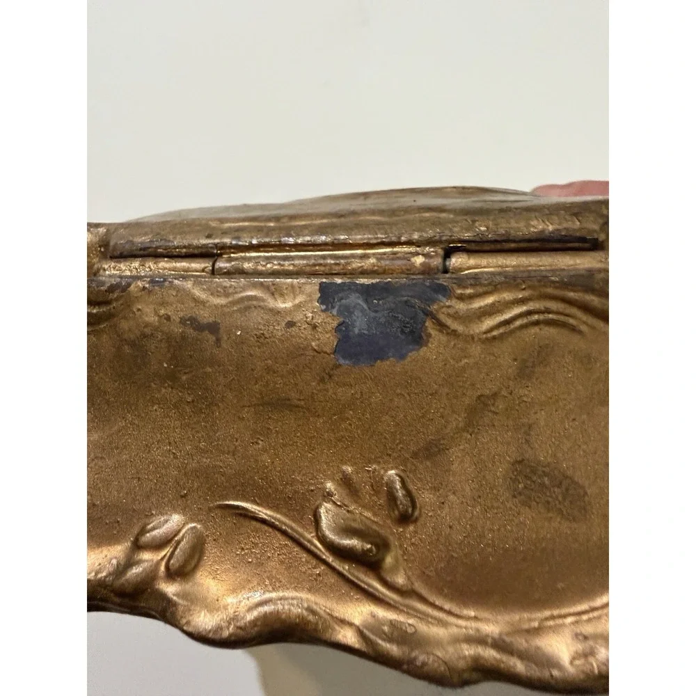 Metal Art Nouveau Angel Cherub Jewelry Casket Trinket box Gold Tone 5